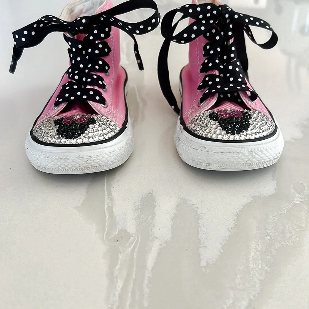 Converse Pink Minnie Mouse Bling Toe Hightop Sneakers Little Girls Sz 5